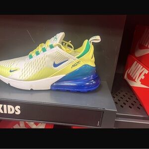 Nike Air Max 270 Sneakers - White, Blue, Yellow- GS Size 6 Boys/Girls